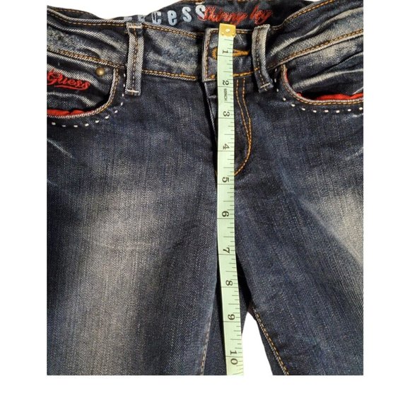 VTG Guess Ladies 24 Lowrise Skinny Straight Leg Blue Distressed Denim Jeans - Picture 7 of 9